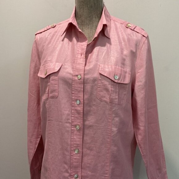 Allison Daley Pink Button Down Shirt size 10 - Picture 8 of 16